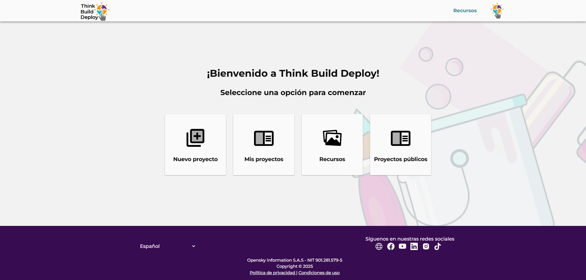 Página de elección de proyecto